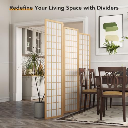 6 Panel Folding Shoji Screen Room Divider, 5.9 Ft, Natural J6469