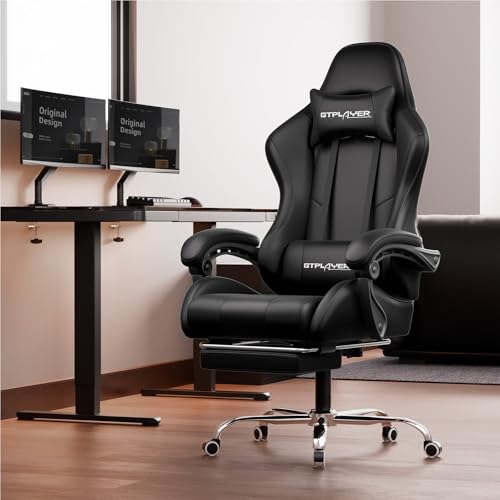 Gaming Chair with Footrest and Lumbar Support, Height Adjustable, 360° Swivel, Blue U7447