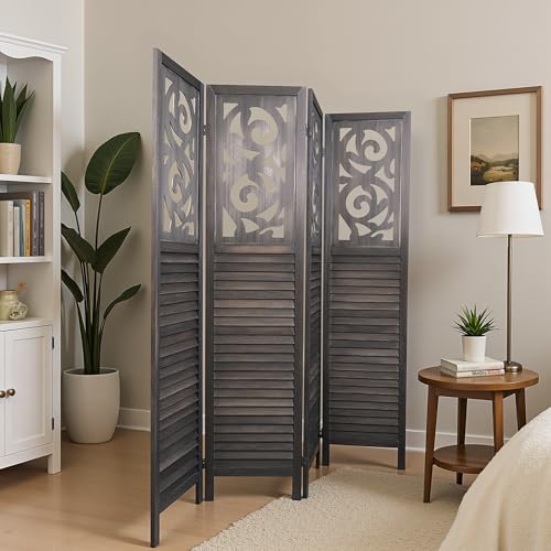 6 Panel Wooden Room Divider with Shelves B102027