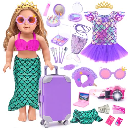 18 Inch Doll Travel Set with Suitcase, Dress, Camera, Phone, Neck Pillow & Sunglasses M666