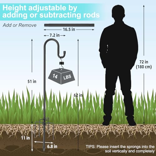 Shepherds Hook for Bird Feeder, 62" Adjustable Plant Hanger Pole G8309
