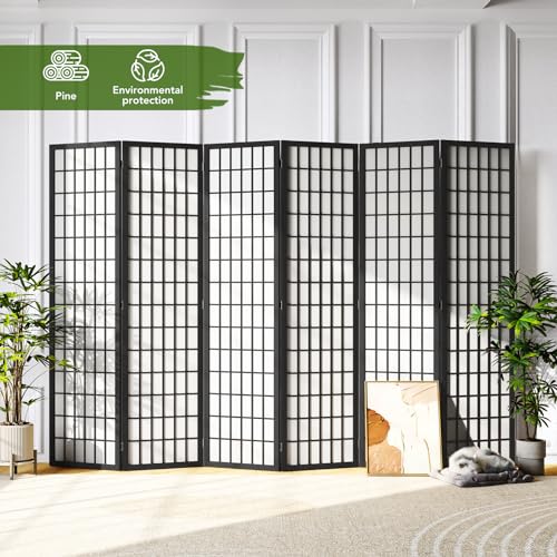 6 Panel Folding Shoji Screen Room Divider, 5.9 Ft, Natural J6469