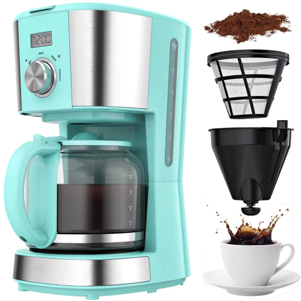 Wamife,12-Cup Programmable Coffee Maker, Wamife Drip Coffee Machine Coffee Brewer with Timer