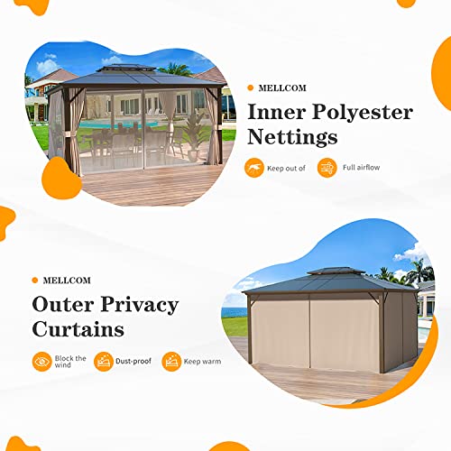 10'x13' Hardtop Gazebo with Polycarbonate Double Roof, Aluminum Frame, Curtains and Netting N263