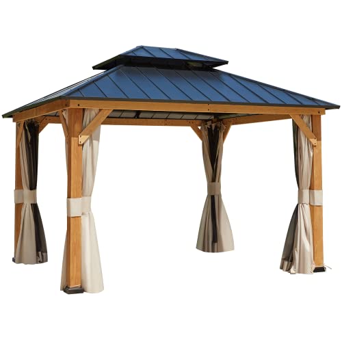 12x20 Hardtop Gazebo Double Roof Galvanized Steel Outdoor Aluminum Frame with Netting and Curtains M3306