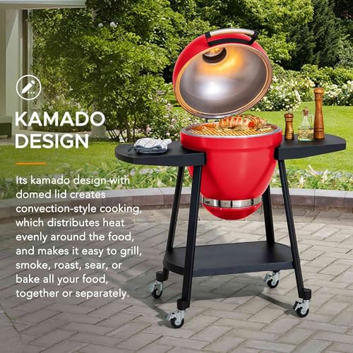 Charcoal Kamado Grill with Pizza Stone and Wheels Q84418