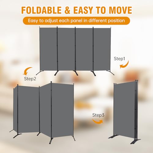 Room Divider Screen 3 Panel Folding Partition with Metal Frame, Grey M4968