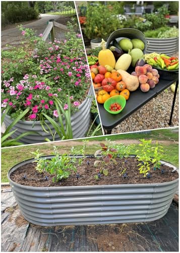Galvanized Raised Garden Bed Oval Metal Planter Box for Vegetables Flowers A9593