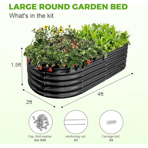 Galvanized Raised Garden Bed Kit, Oval Metal Planter Box for Vegetables E707229