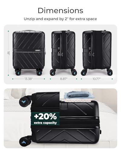 Carry On Luggage 22x14x9 with TSA Lock, Hardside Spinner Suitcase 20 inch Black P3277