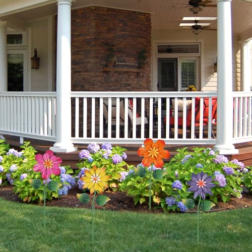 Metal Flower Decorative Garden Stakes, 4 Pcs 19" Outdoor Yard Art E201079