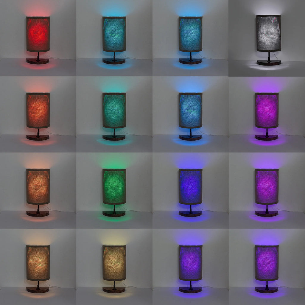 Half Shade Table Lamp, Modern LED Light with Fabric Shade and Wood Holder Z813002