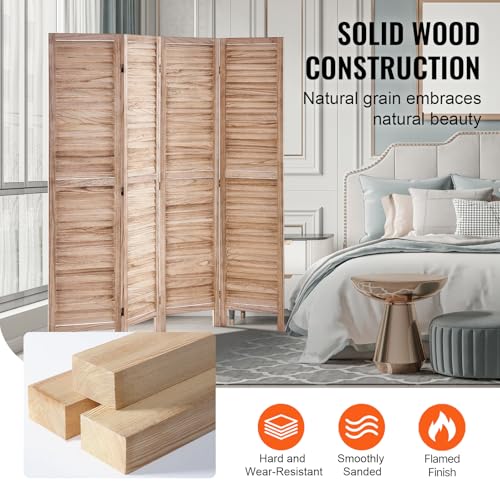 Wood Room Divider, 4 Panel Folding Privacy Screen, 66.9 Inches Tall, Indoor Wooden Partition A907