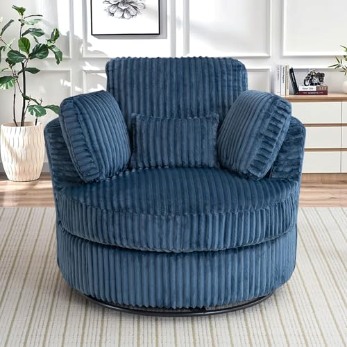 Swivel Barrel Chair with Ottoman for Living Room Bedroom, White W553228