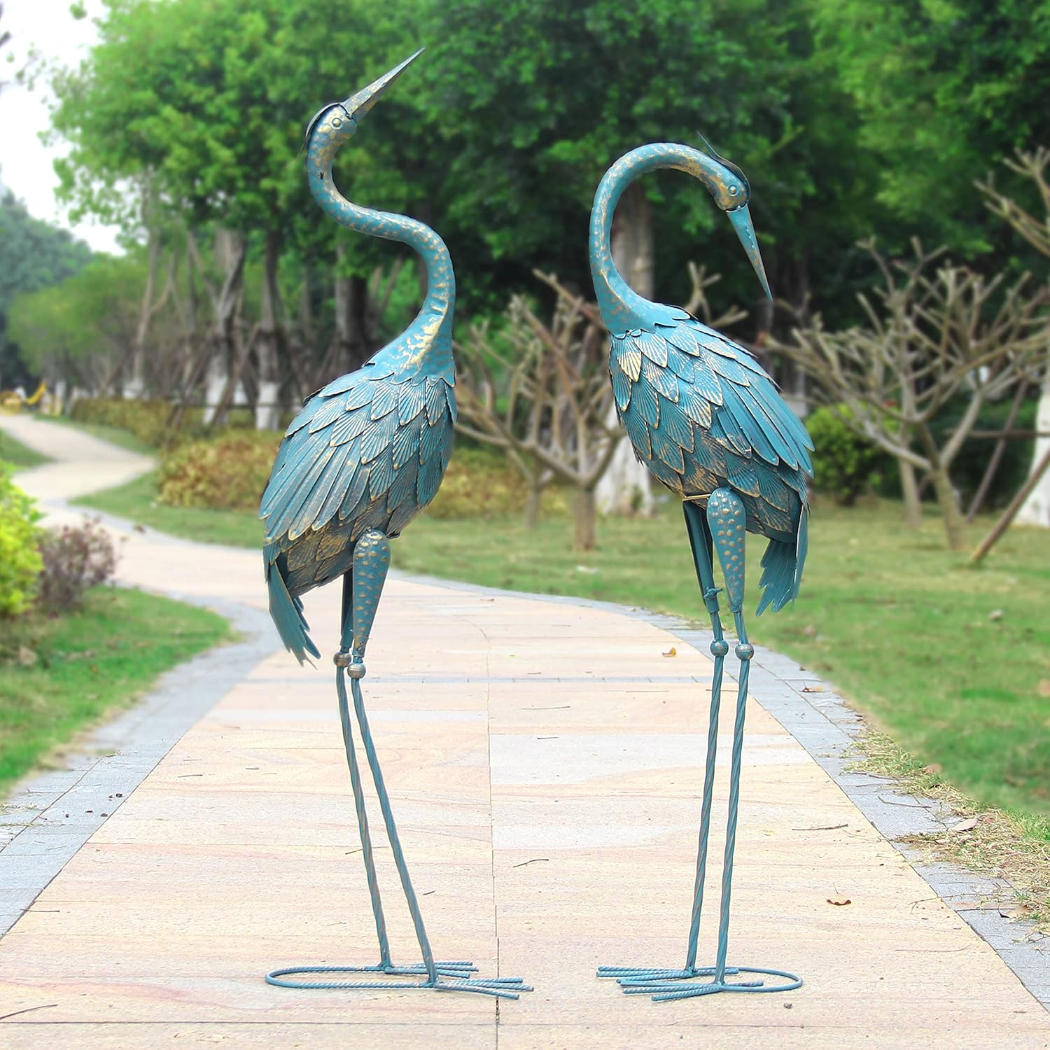 Metal Crane Garden Statue Décor, Set of 2, Outdoor Yard Art E696654