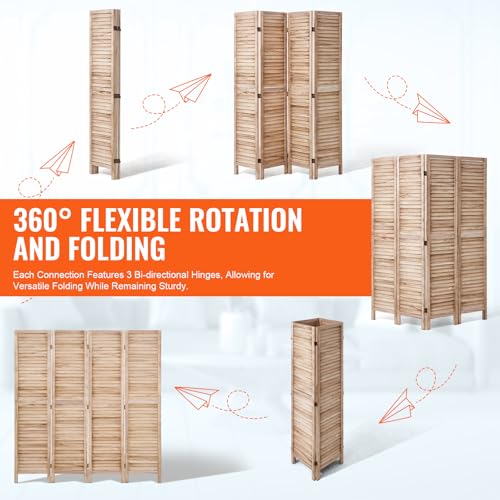 Wood Room Divider, 4 Panel Folding Privacy Screen, 66.9 Inches Tall, Indoor Wooden Partition A907