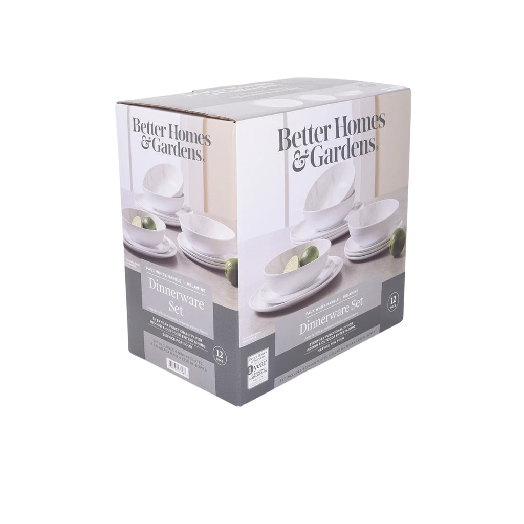 12-Piece Grey and White Marble Dinnerware Set X2249