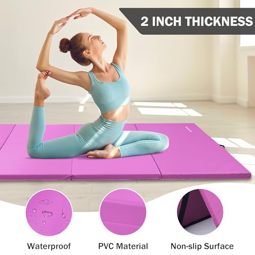 Folding Exercise Gymnastics Mat, 4x8x2 Inch, High-Density Anti-Tear, Portable with Carrying Handles J951