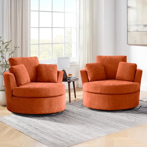 Swivel Barrel Chair with Ottoman for Living Room Bedroom, White W553228