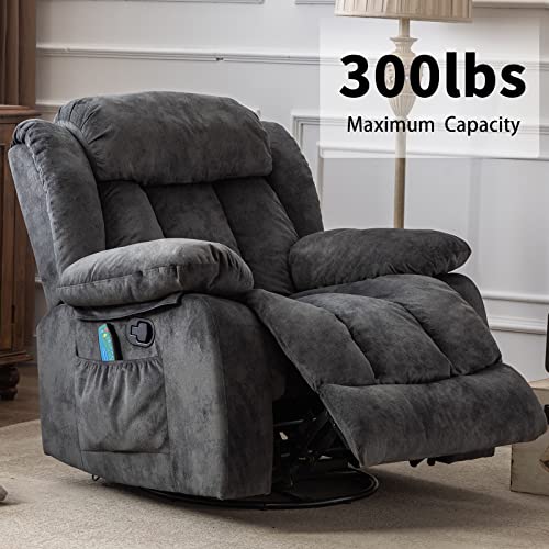 Massage Swivel Rocker Recliner Chair with Heat and Vibration, 360 Degree Swivel Manual Recliners, Grey Y4896