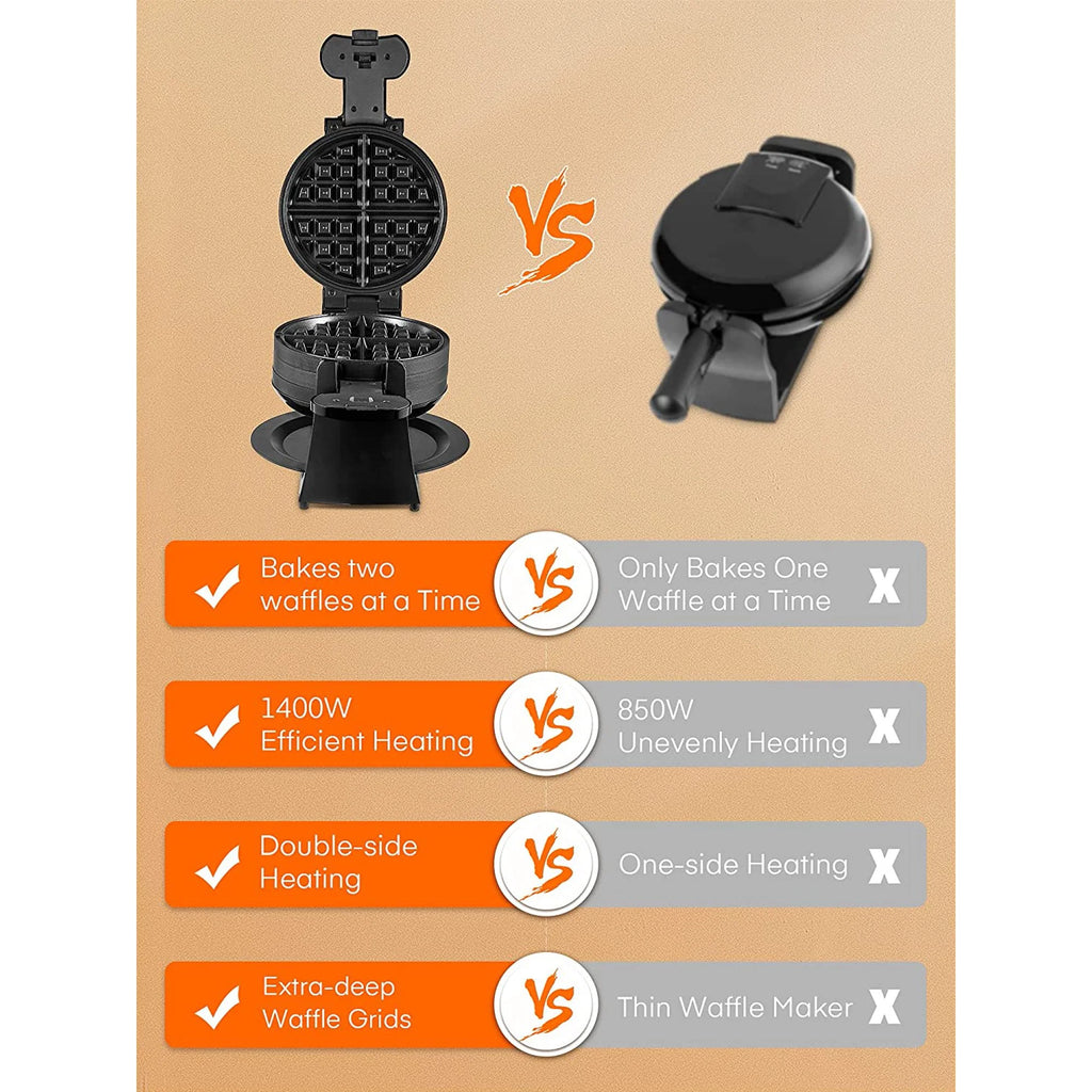 180° Flip Belgian Double Waffle Maker, 8-Slice Nonstick, Black A81667