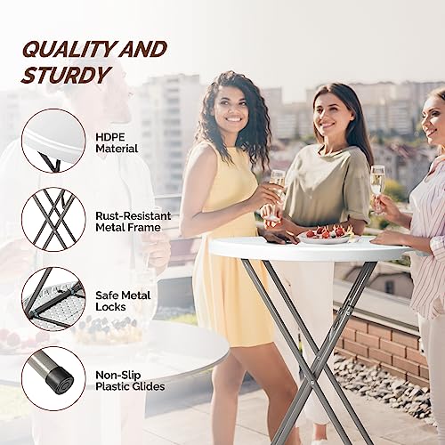 Folding Round Bar Table, HDPE Top with Gray Metal Finish, Black F15045
