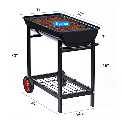 Metal Raised Planter Box on Wheels with Gardening Kit, Mobile Garden Bed Cart with Legs O92275