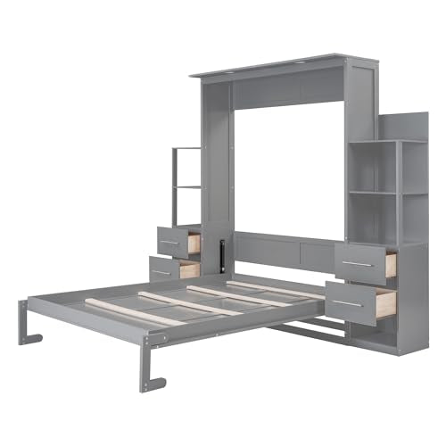 Queen Size Murphy Bed with Cabinet and LED Lights P178570