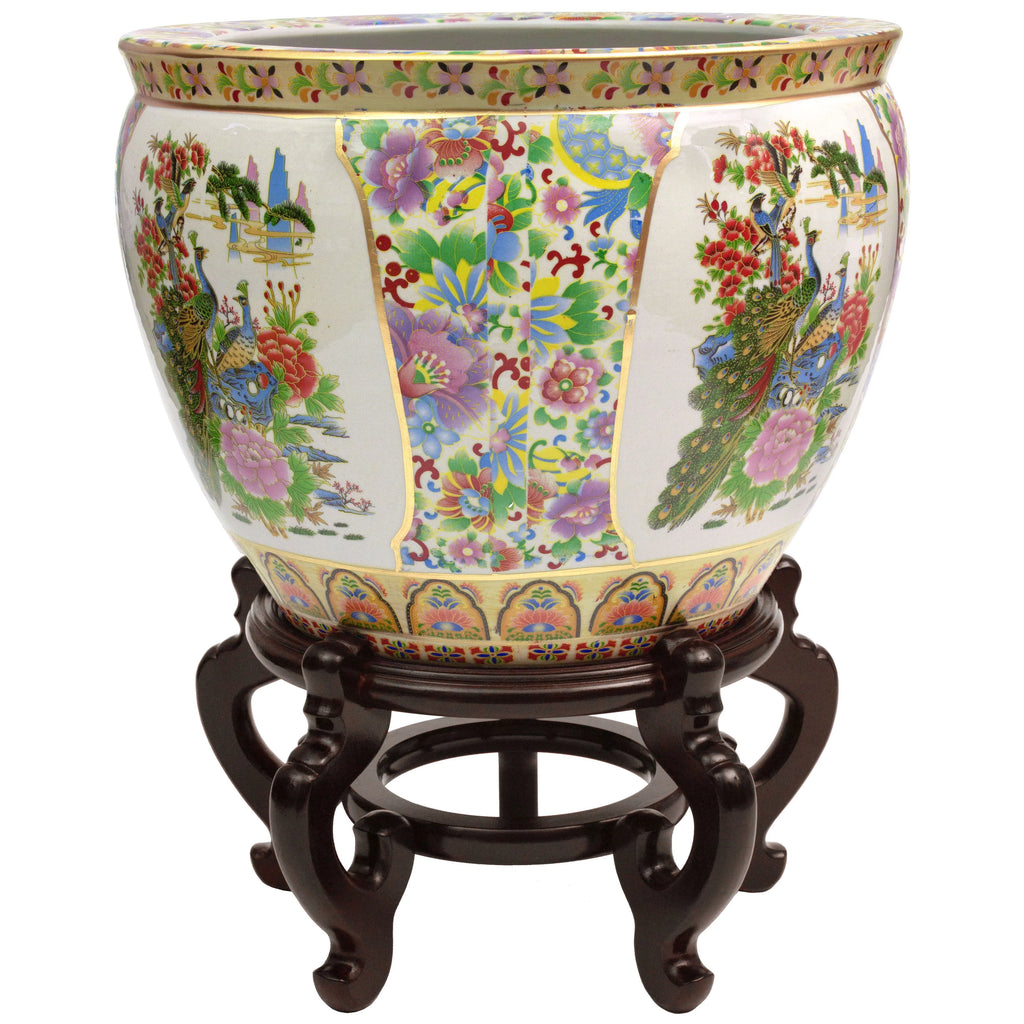 13.5" Satsuma Birds & Flowers Porcelain Fishbowl T12734