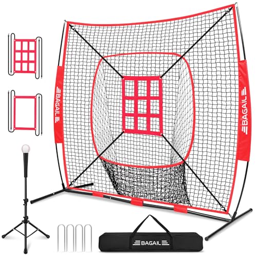Baseball & Softball Practice Net with Bow Frame, Portable with Batting Tee and Carry Bag F660