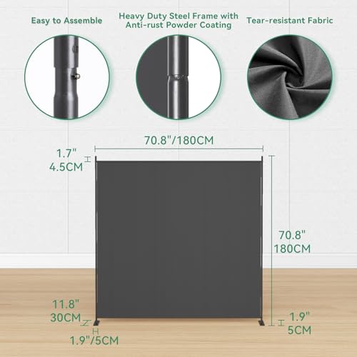 8-Panel 6 ft Tall Indoor Folding Room Divider, Portable Privacy Screen, Freestanding Partition, Dark Grey K442