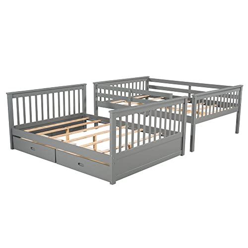 Twin Over Full Bunk Bed with Slide and Stairs for Kids E212