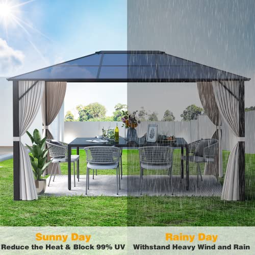 10'x13' Hardtop Gazebo with Polycarbonate Double Roof, Aluminum Frame, Curtains and Netting N263