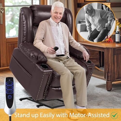 Large Power Lift Recliner Chair for Elderly with Heat and Massage, USB Port, Dark Brown A742