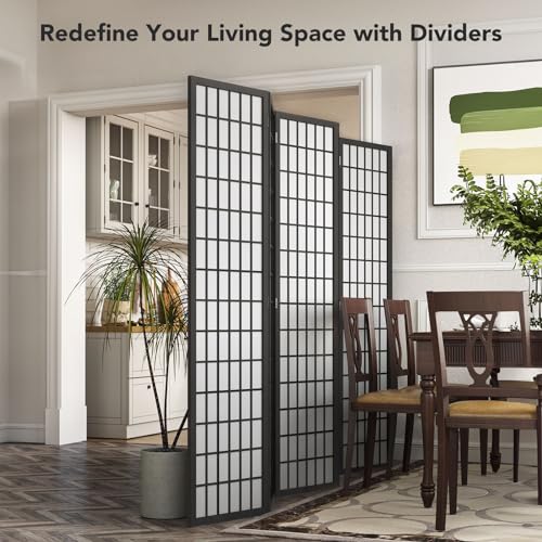 6 Panel Folding Shoji Screen Room Divider, 5.9 Ft, Natural J6469