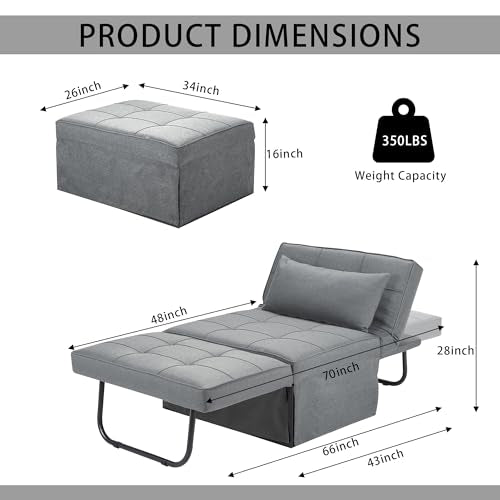 Sofa Bed Folding Ottoman Couch with Adjustable Backrest, Dark Grey C9023