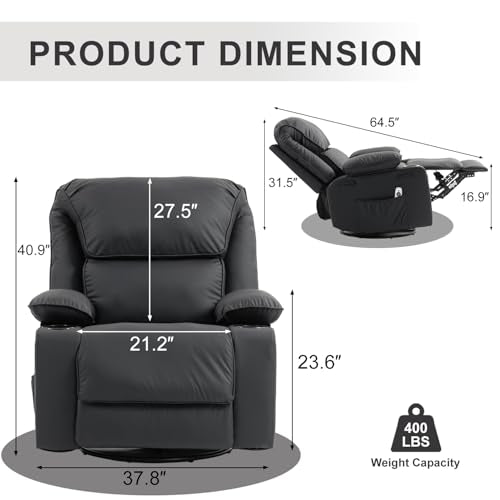 Massage Heated Swivel Rocking Recliner Chair with Cup Holders Z657