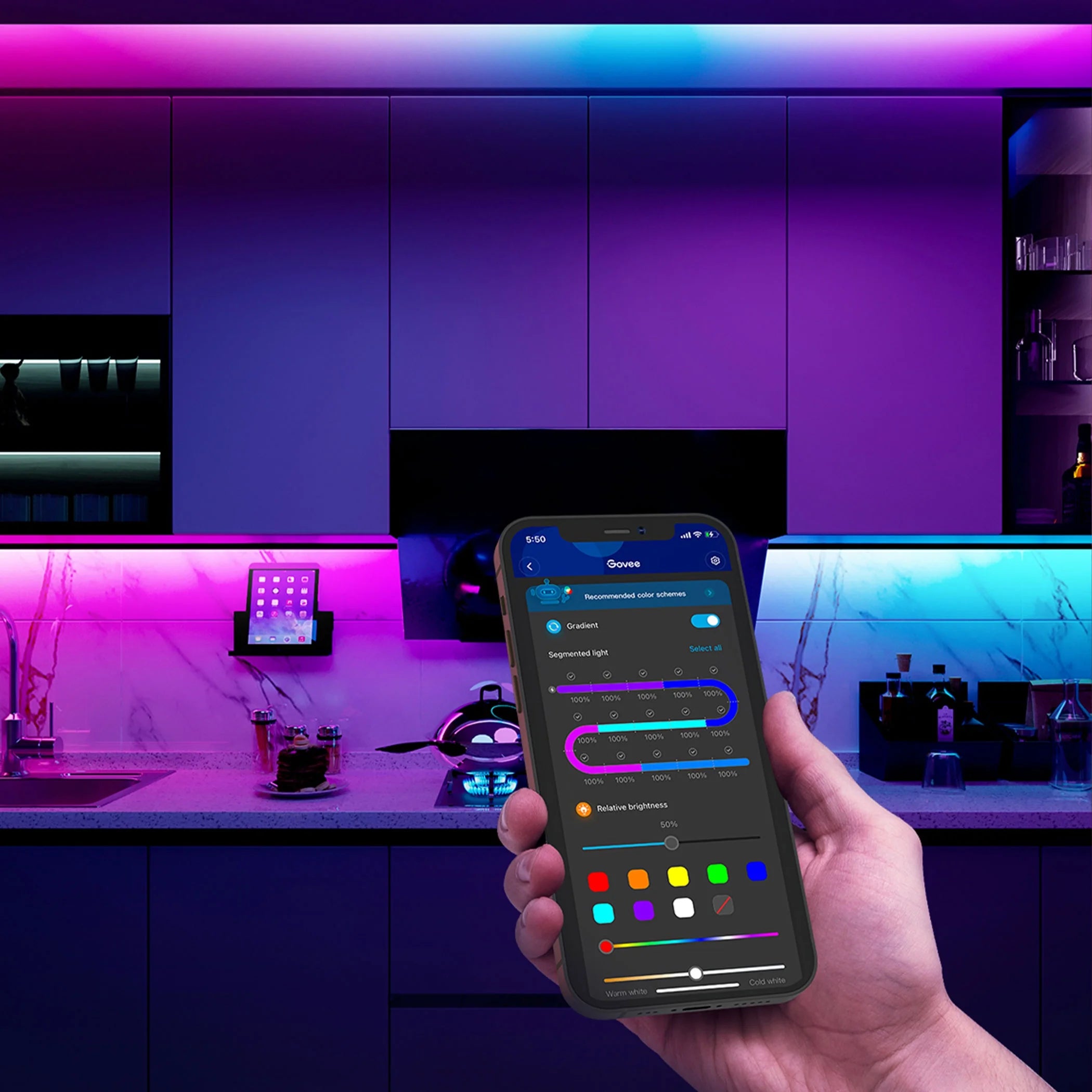 Wi-Fi RGBIC LED Strip Light 9.8ft, App Control, Music Sync, Color Changing for Bedroom R539989