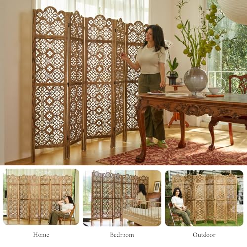 Wood Carved Room Divider 4 Panel Folding Screen Z937290