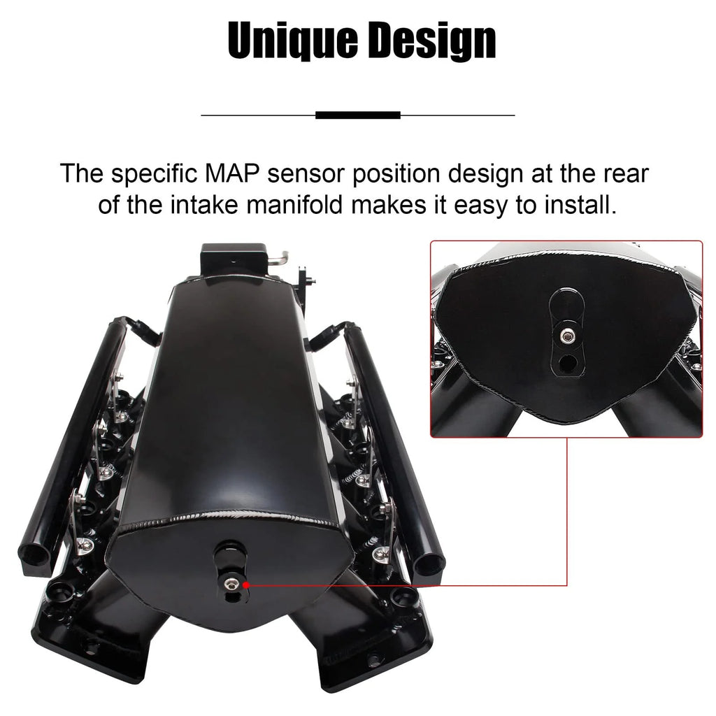 102mm Intake Manifold with Fuel Rails for Chevy GMC Pontiac LS Engines (Black) Y7084
