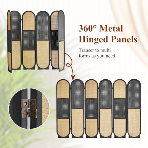 Wooden Pegboard Room Divider, 5.6Ft Folding Privacy Screen P5676