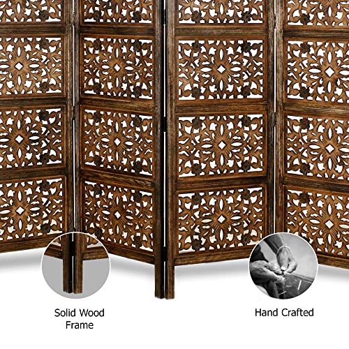 4 Panel Folding Wood Room Divider, Antique Brown, 72 x 80 L396608