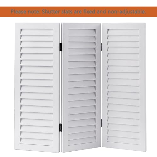 Wood Short Room Divider 3 Panel, 2.6 Ft Tall Folding Partition, White Freestanding Wall for Home Office J532