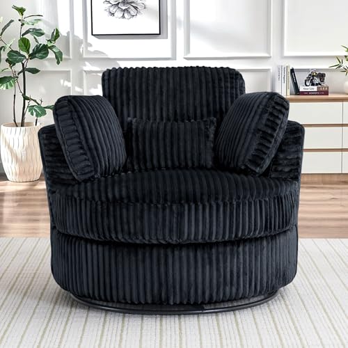 Swivel Barrel Chair with Ottoman for Living Room Bedroom, White W553228