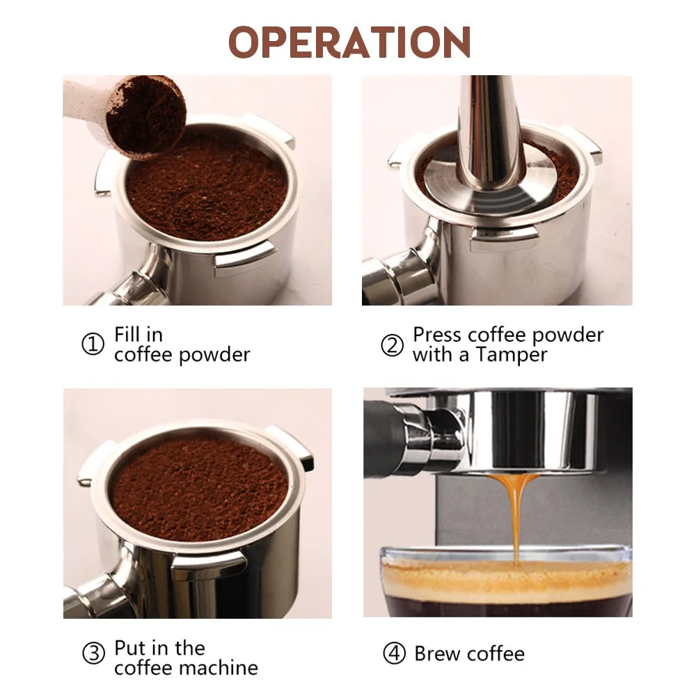 54mm Stainless Steel Bottomless Portafilter with Wood Handle, Filter, Basket, Spoon, and Brush G8121