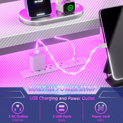 L Shaped Gaming Desk with Power Outlet and LED Lights T64283