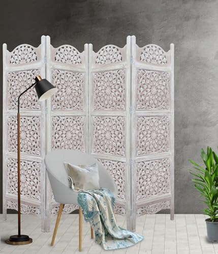 4 Panel Folding Wood Room Divider, Antique Brown, 72 x 80 L396608