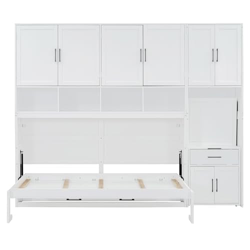 Twin Murphy Bed with Wall Frame, Closet, Drawers and Desk, White D510253