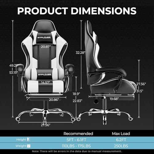Gaming Chair with Footrest and Lumbar Support, Height Adjustable, 360° Swivel, Blue U7447
