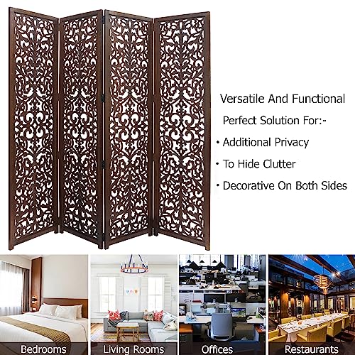 4 Panel Folding Wood Room Divider, Antique Brown, 72 x 80 L396608